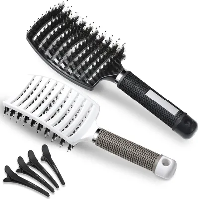 Image de Brosse à cheveux Lictin en poils de sanglier pour cheveux longs et bouclés, brosse à démêler naturelle