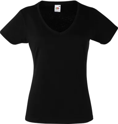 Produktbild von Fruit of the Loom 61-398-0 | Damen Valueweight V-Neck T Lady-Fit / Belcoro® Garn - Farbe: Black - Größe: M