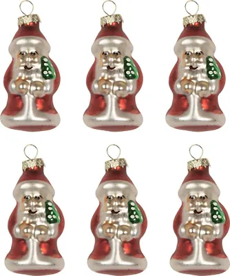 Image de Clayre & Eef Pendentifs de Noël, set de 6 pères Noël Ø 3x35 cm Verre rouge