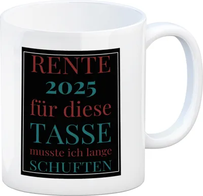 Produktbild von Rente 2025 Kaffeebecher eine bunte Tasse für Rentner in weiß