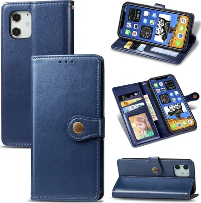 Produktbild von Mobigear Snap Button iPhone 12 Hülle Klapphülle Geldbörse - Blau