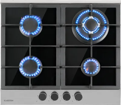 Image de Klarstein Plaque de Cuisson Gaz 4 Feux, Table de Cuisson à Gaz 4 Brûleurs, Plaque Gaz 8.0 kW, Piano Cuisine Gaz en Acier Inoxydable, Plaque de Cuisson Gaz Encastrable, Plaque a Gaz Cuisine Inox