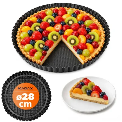 Produktbild von KADAX Tarteform "Prung", Tartelette Förmchen aus verzinkten und Antihaftschicht Blech, 28 cm, Schwarz