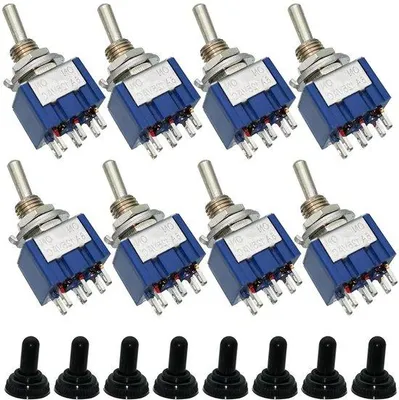 Immagine prodotto di Contatto di commutazione a 6 poli e due posizioni per applicazioni elettroniche, 6 mm, impermeabile, 250 V/3 A, 125 V/6 A, attacco M6, DPDT, circuito a 2 poli.
