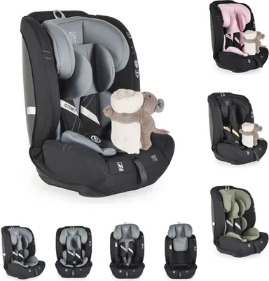 Obrázek produktu pro Dětská autosedačka Moni i-Size Start (76-150 cm) s nastavitelnou opěrkou hlavy, plyšová hračka šedá