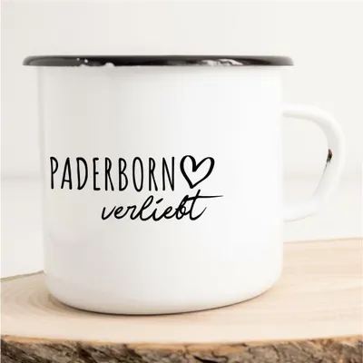Produktbild von Huuraa Emaille Tasse Paderborn  Geschenk Kaffeebecher Vintage 300ml Paderborn  Präsent