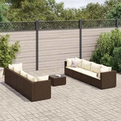 Produktbild von Möbel 9-tlg. Garten-Lounge-Set mit Kissen Braun Poly Rattan - Gartenmöbelgarnituren 3308041