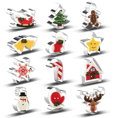 Produktbild von 12 Weihnachtsplätzchenausstecher, Weihnachtsplätzchenausstecher aus Edelstahl, Plätzchenausstecher zum Befüllen eines Adventskalenders, Weihnachtsschokolade und Plätzchen