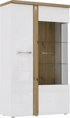Produktbild von Furniture24 Vitrine Tuluza TUZV621B, Schrank, Vitrinenschrank, Wohnzimmerschrank mit LED Beleuchtung, Weiß Hochglanz Ohne Beleuchtung