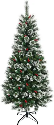 A full shot of a decorated artificial Christmas tree on a white background.