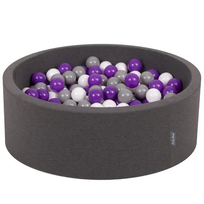 Obrázok produktu pre KiddyMoon 90x30cm/200 loptičiek ∅ 7cm Okrúhly Detské penové loptičky  vyrobené v EÚ, Tmavo šedá: Biela/Sivá/Fialová