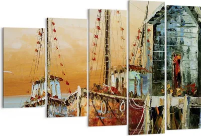Produktbild von Bild auf Leinwand - Leinwandbild - 5 Teile - Kutter Hafen Öl - 150x100cm - Wand Bild - Wanddeko - Wandbilder - Leinwanddruck - Bilder - Wanddekoration - Leinwand bilder - Wandbild - EG150x100-4216