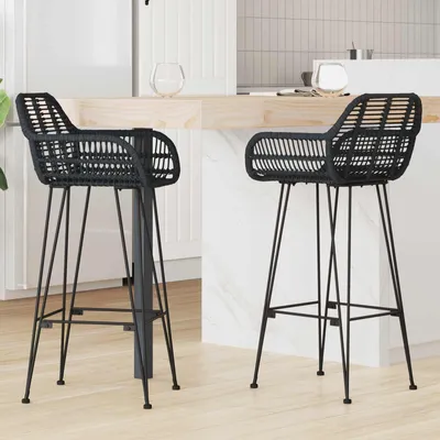 Image de Maison Exclusive - Ensemble de 2 tabourets de bar, couleur noire, dimensions 55 x 52 x 105 cm, en rotin et en fer