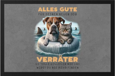 Produktbild von Alles Gute für deinen neuen Job Verräter Fußmatte - Hund Katze Haifischbecken