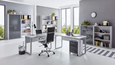 Produktbild von BMG Möbel Büromöbel-Set, Office Edition Set 7, grau/ anthrazit hochglanz