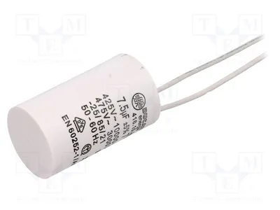 Produktbild von 1x Kondensator: für Motoren, Betrieb 7,5uF Ø32x55mm 425VAC 5% 416108906 Kondensa