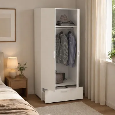 Image de Vacone - Armoire 2 Portes, 80x180h cm Blanc, 2 Étagères Fabriqué en Italie