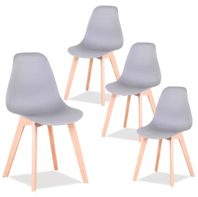 Obrázek produktu pro Jídelní židle, sada 4 kusů - Kuchyňské židle - Plastové židle s dřevěnými nohami - Moderní, minimalistický design - Vhodné do jídelny i kuchyně - Šedá barva