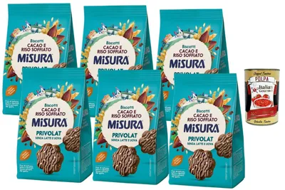 Produktbild von Italian Gourmet - Privolat, Vegane Kakao Kekse mit Puffreis 6er Pack, 6 x 290 g, ohne Milch & Eier, knusprige Schoko-Kekse, ideal als Snack & Vorrat + Italian Gourmet Polpa