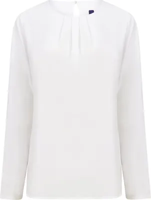 Productafbeelding van Henbury damesblouse met gerimpelde voorkant, lange mouwen, model PC3829 (maat XS) (wit)