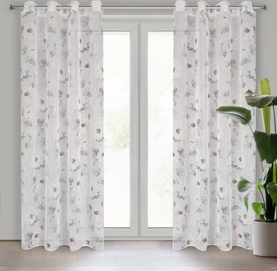 Produktbild von Gardine BESSY weiß rosa 140x250 cm  Ösen Ösenvorhang