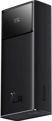 A black power bank with a digital display showing '99%'.