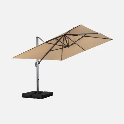 Produktbild von sweeek - Rechteckiger Ampelschirm 3x4m + befüllbare Ballastplatten 50x50cm - Beige