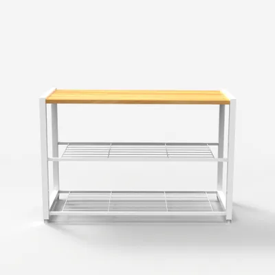 Produktbild von Offener Schuhschrank 2 Regale 1 Regal für 8 Paar Schuhe aus Holz Metall Amnes - Weiß