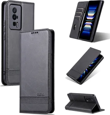 Produktbild von Leder Hülle für Xiaomi Redmi K60 / 60 Pro, Klapphüllen Brieftasche Magnetverschluss Ständer Schutzhülle Schwarz