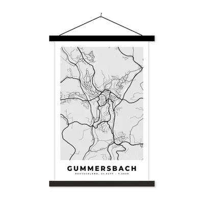 Produktbild von MuchoWow® Textilposter Gummersbach - Deutschland - Karte - Stadtplan 40x60 cm mit schwarzem Rahmen - Wanddekorationen