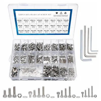 Produktbild von Sortimentssatz mit Edelstahlschrauben und -muttern (M3–M6, 520 Stück)