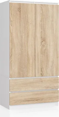 A product shot of a wardrobe with two doors and two drawers.