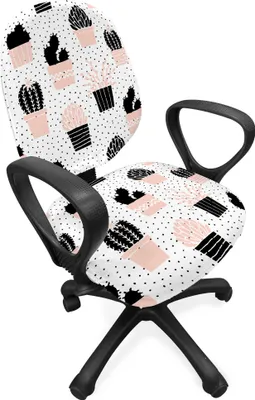 Produktbild von ABAKUHAUS Kaktus Bürostuhl Schonbezug, Foliage Silhouettes, dekorative Schutzhülle aus Stretchgewebe, Pale Coral Schwarz Weiß