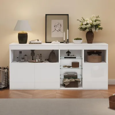 Produktbild von Modernes, minimalistisches Sideboard mit Glasablagen und Metallrahmen