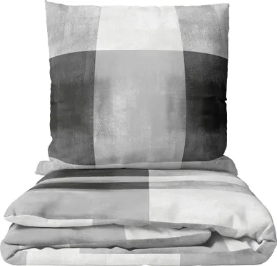 Produktbild von Bettwäscheset Feinbiber 155x220 cm Grau Anthrazit Weiß Kästchenmuster mit Reißverschluss