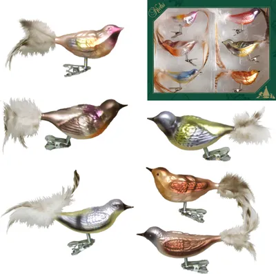 Produktbild von Krebs Glas Lauscha Weihnachtsbaumschmuck 6er Set - Wintervögel - ca. 11cm - aus Glas