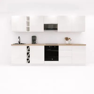 Produktbild von Küchenzeile 320 cm Küchenblock ohne E-Geräten Küche ohne Arbeitsplatte Einbauküche, Aspen KA15-M320, Weiß/Hochglanz