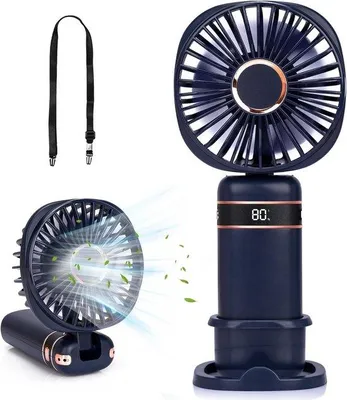 Immagine prodotto di Ventilatore portatile da mano con 5 impostazioni e indicatore di carica, portatile con batteria ricaricabile, piccolo ventilatore personale da ufficio