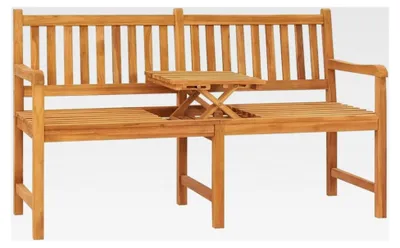 Produktbild von Teak Massiv Gartenbank 3-Sitzer mit Tisch Klapptisch Sitzbank Parkbank Holzbank 150cm