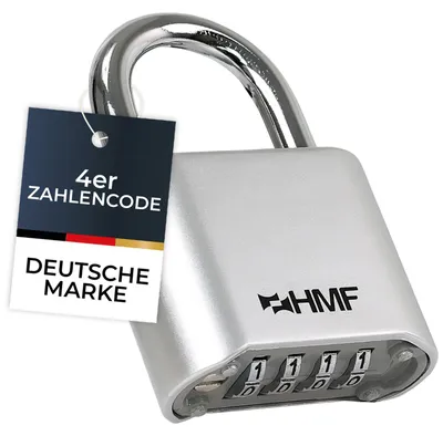 HMF Zahlenschloss Vorhängeschloss mit 4-stelligem Zahlencode in Silber