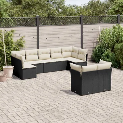 Produktbild von Design 9-tlg. Garten-Sofagarnitur mit Kissen Schwarz Poly Rattan, Gartenmöbel-Sets 2024 Neu