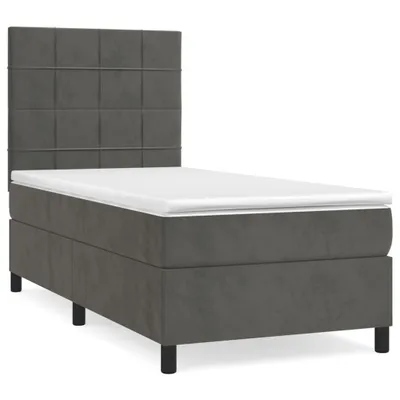 Image de vidaXL Lit boxspring avec matelas gris foncé 100x200 cm velours