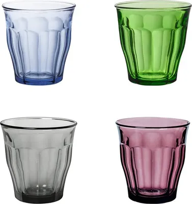 Produktbild von Duralex® Le Picardie® Collection Wasserglas, Trinkglas, Saft und Limonade und Cocktailglas, 25 ml, 4 Farben, Grün, Blau, Violett, Grau, 4 Stück