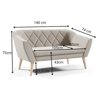 Produktbild von GUTTO Sofa 2 Sitzer -- MEA -- Beige Sitzbank Samt Holzfüße Schnelle Lieferung skandinavischer Stil - schöne Steppung