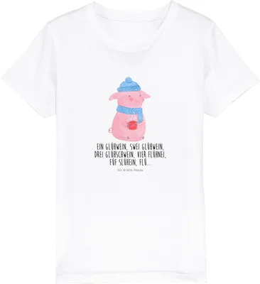 Produktbild von Mr. & Mrs. Panda Organic Kinder T-Shirt Schweinchen Glühwein 3-4 Jahre (98/104) - Weiß - Geschenk, Teenager, Kinder-T-Shirt, Spruch, Weihnachten, Weihnachtsmarkt, Öko