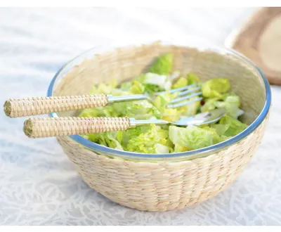 Produktbild von Beiges Salatbesteck mit Korbgriffr