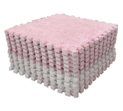 Image de 10pcs Tapis de sol en mousse Color Blocking Split Joint Interlocking Cuttable Soft Plush Rug for Bedroom(Pink White )