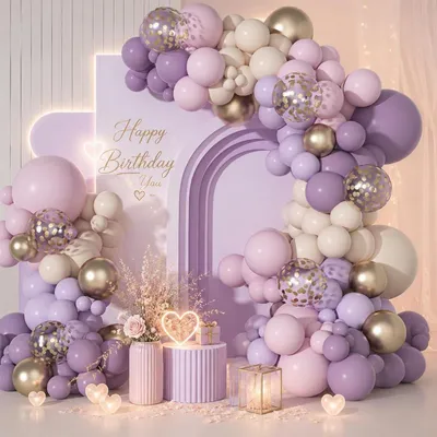 Produktbild von Ballongirlande 115tlg. Lila Rosa Gold Pastell für Geburtstag Babyparty Hochzeit