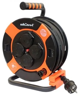 Produktbild von 4-fach Steckdosen-Verlängerungskabeltrommel H05VV-F3G1.5, 25 m, Schutzart IP44, orange-schwarz / 24630