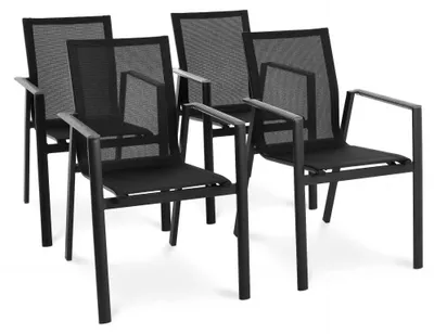 Produktbild von di volio 4er Set Gartenstühle Buti - Schwarz/Grau, Balkon- und Terrassenstuhl aus robusten Materialien (Aluminium, Kunstholz), langlebig & wetterfest
